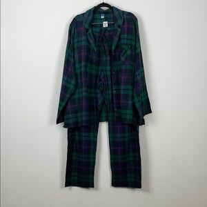 Old Navy Cotton Flannel Green Tartan Plaid Pajama Set in Green Blue Women 2XL